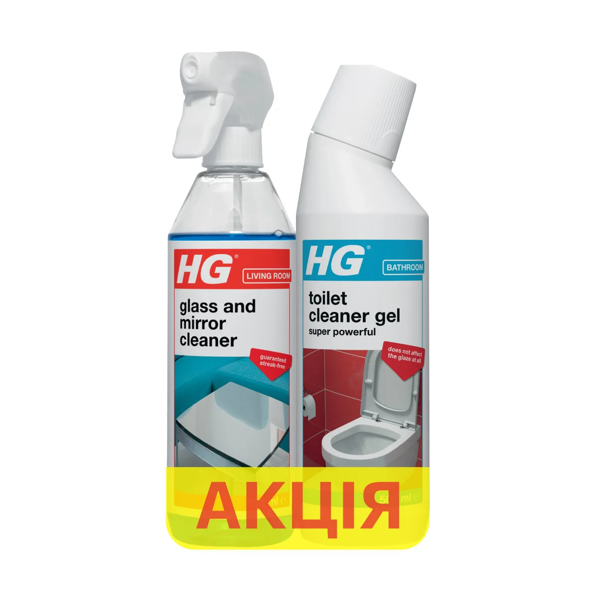 HG набір 1+1: сильнодіючий гель для туалету і спрей для скла